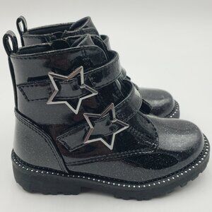 Self Esteem Girls Glitter Patent Leather Star Moto Combat Boots